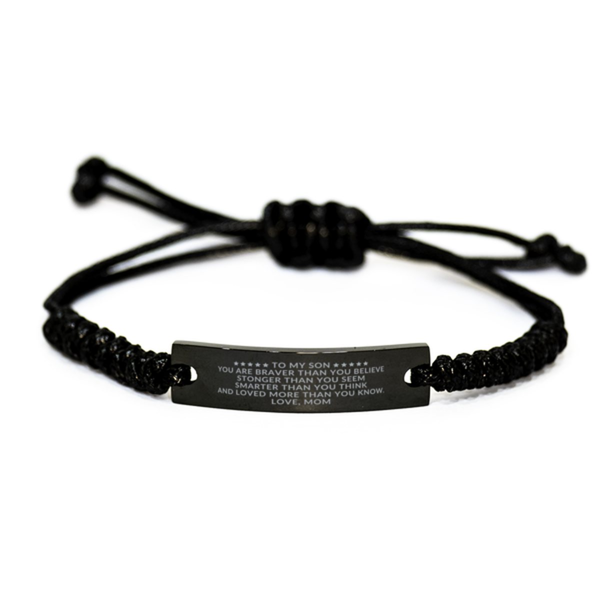 Black Leather Braided Rope Engraved Bracelet Gif For Son