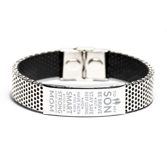 Engraved Stainless Steel Bracelet - Be Brave | To Son | From Mom