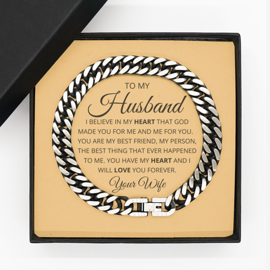 Gift For Husband | Cuban Link Stainless Steel Chain Bracelet - You For Me From Wife