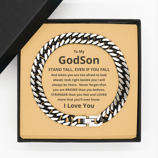 Gift For GodSon | Cuban Link Stainless Steel Chain Bracelet - Stand Tall
