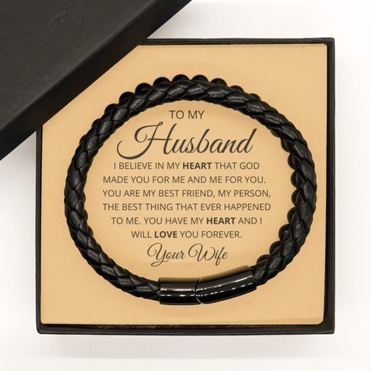 Stone Bracelet with Genuine Leather Braided Bracelet | To Husband | From Wife
