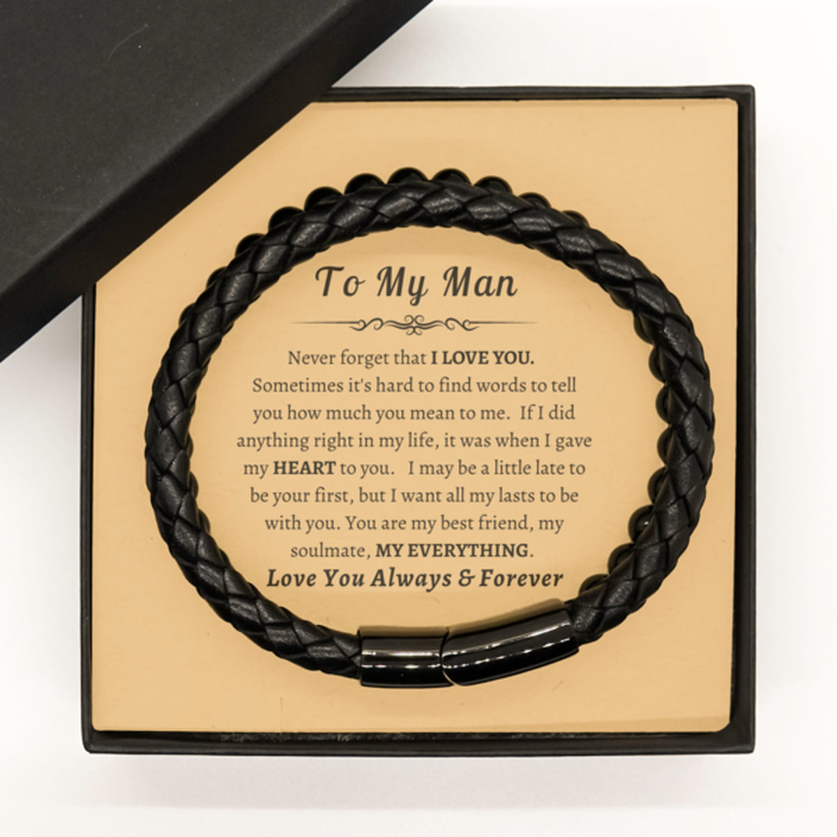 Stone Bracelet with Genuine Leather Braided Bracelet | To My Man