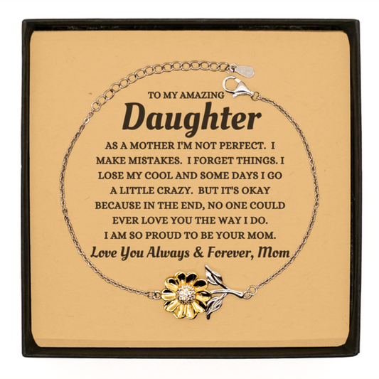 Sterling Silver Sunflower Bracelet - I'm Not Perfect | To Daughter | From Mom