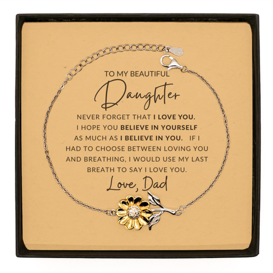 Sterling Silver Sunflower Bracelet - Last Breathe | To Daughter | From Dad