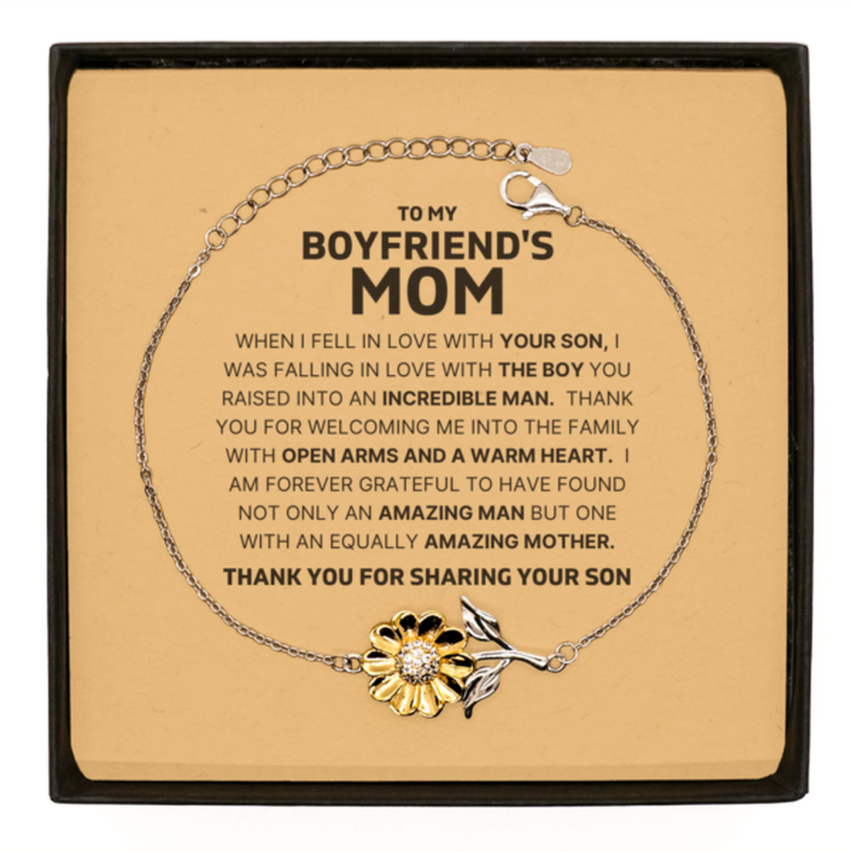 Gift For Boyfriend's Mom | Warm Heart Sterling Silver Sunflower Bracelet From Girlfriend