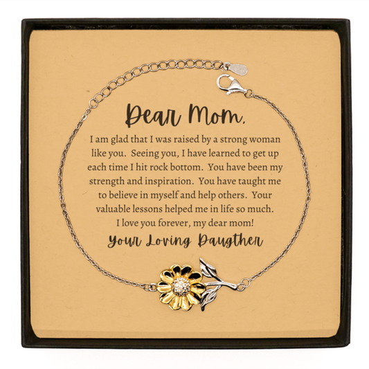 Gift For Mom | Strong Woman Sterling Silver Sunflower Bracelet From Daughter