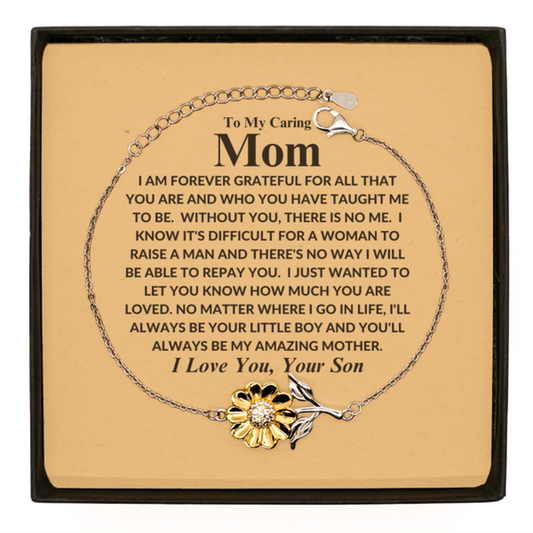 Gift For Mom | Grateful Sterling Silver Sunflower Bracelet From Son