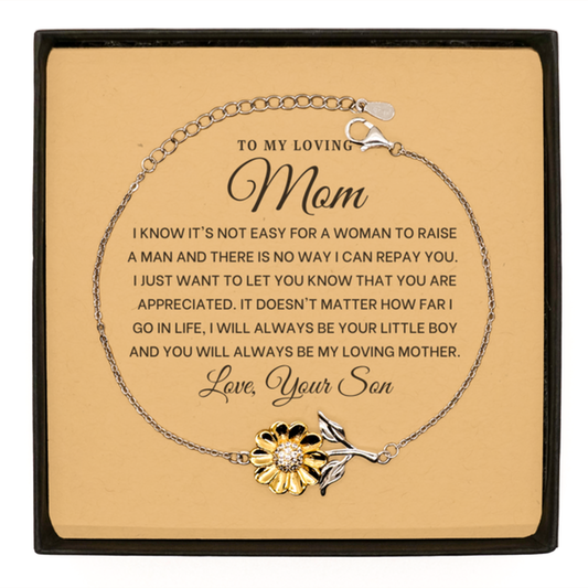 Sterling Silver Sunflower Bracelet - Raise A Man | To Mom | From Son