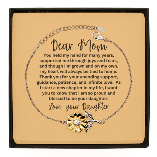 Gift For Mom | Support Sterling Silver Sunflower Bracelet From Daughter