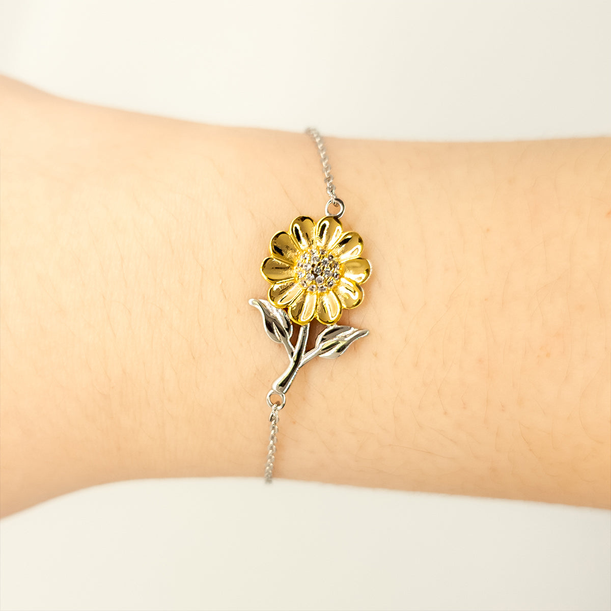 Gift For Mom | Strong Woman Sterling Silver Sunflower Bracelet From Daughter