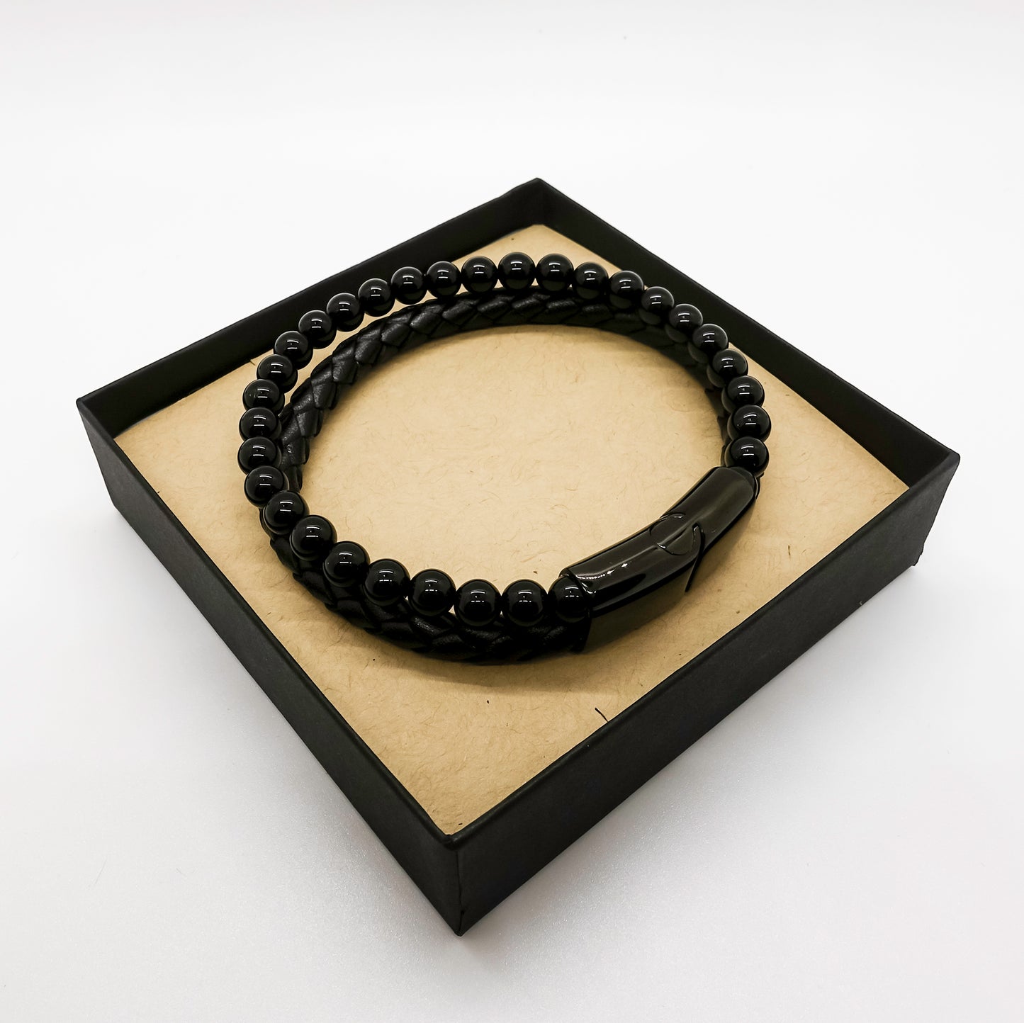 Stone Bracelet with Genuine Leather Braided Bracelet | To Husband | From Wife